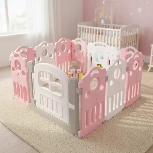 Corral bebe 8+2 Musical Rosado (116x116 o 153x78 cms.) Altura 70 cms.