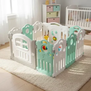 Corral bebe 8+2 Musical Verde Agua (116x116 o 153x78 cms.) Altura 70 cms.