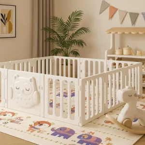 Corral Blanco XL + Pony beige + Alfombra elefante + Tienda